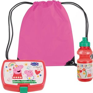 Peppa Pig lunchbox set voor kinderen - 3-delig - roze - kunststof - incl. gymtas/schooltas