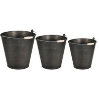 Emmer/plantenpot/bloempot - set van 3x stuks - zink - zwart - Emmers - thumbnail