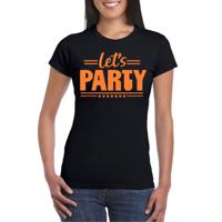 Verkleed T-shirt voor dames - lets party - zwart - glitter oranje - carnaval/themafeest - thumbnail