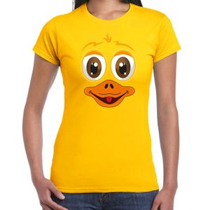 Dieren verkleed t-shirt dames - eend gezicht - carnavalskleding - geel 2XL  -