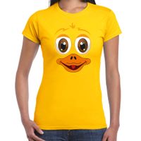 Dieren verkleed t-shirt dames - eend gezicht - carnavalskleding - geel 2XL  -