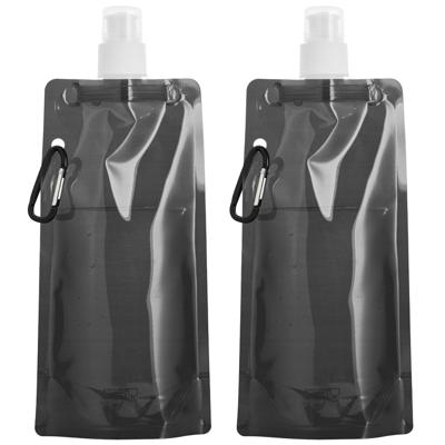 Opvouwbare Waterfles - 10x - zwart - kunststof - 460 ml - schroefdop - karabijnhaak - waterzak