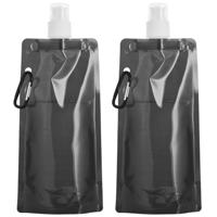 Opvouwbare Waterfles - 10x - zwart - kunststof - 460 ml - schroefdop - karabijnhaak - waterzak