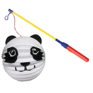 Bol lampion panda - wit - H20 cm - papier - met lampionstokje - 43 cm