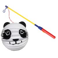 Bol lampion panda - wit - H20 cm - papier - met lampionstokje - 43 cm - thumbnail