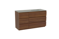 Balmani Lucida staand badmeubel 135 x 55 cm amerikaans notenhout met Tablo Arcato asymmetrisch rechtse wastafel in solid surface steengrijs