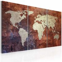 Schilderij - Wereldkaart - Roestige kaart van de Wereld, Roestige Look, 3luik , premium print op canvas , 90x60cm - thumbnail