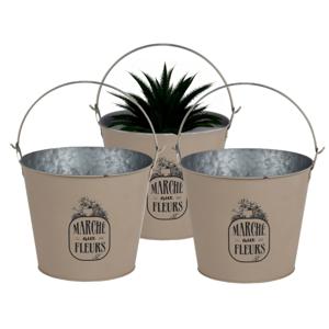 Plantenpot/bloempot emmer voor buiten - 3x - zink - taupe - D24 x H19 cm