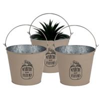 Plantenpot/bloempot emmer voor buiten - 3x - zink - taupe - D24 x H19 cm - thumbnail