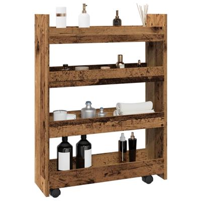 Opbergtrolley smal 4-laags bewerkt hout oud houtkleurig