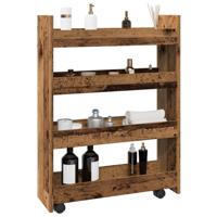 Opbergtrolley smal 4-laags bewerkt hout oud houtkleurig