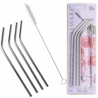 Excellent Houseware RVS drinkrietjes - cocktailrietjes - 12x stuks - met reinigingsborstel