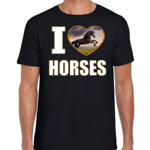 I love horses t-shirt met dieren foto van een zwart paard zwart voor heren