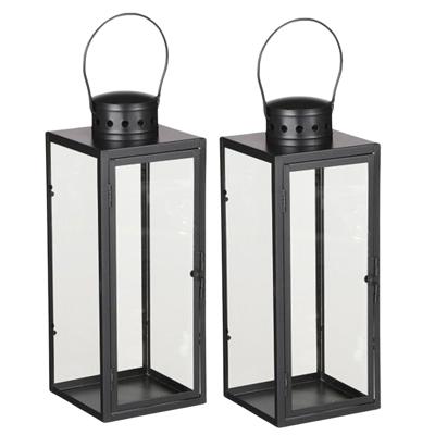 Mica decorations Lantaarn / windlicht Arzilla - 2x - zwart - metaal - verlichting - 13 x 34 cm