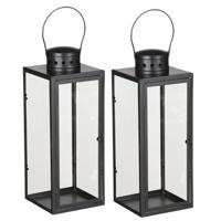 Mica decorations Lantaarn / windlicht Arzilla - 2x - zwart - metaal - verlichting - 13 x 34 cm
