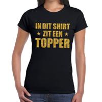 Cadeau T-shirt dames - In dit shirt zit een Topper - zwart - glitter goud - bedankt