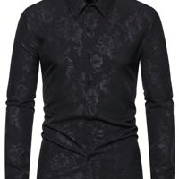 Bon&Bon Men's Black Floral Jacquard Slim Fit Long Sleeve Button Up Shirt Black / M