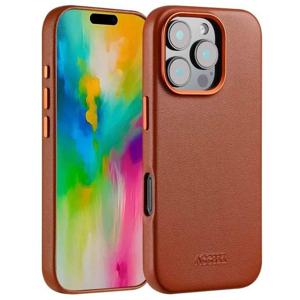 Accezz MagSafe Leather Backcover voor iPhone 16 Pro Telefoonhoesje Bruin