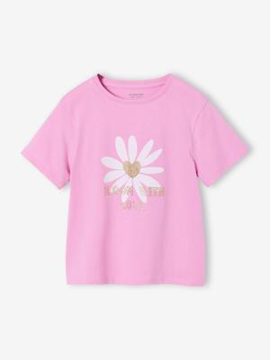 T-shirt voor meisjes met print en korte mouwen zachtpaars