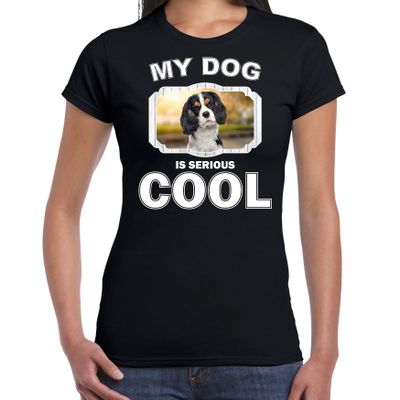 Spaniels honden t-shirt my dog is serious cool zwart voor dames Spaniels honden t-shirt my dog is serious cool zwart voor dames