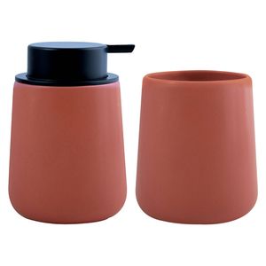 MSV Zeeppompje en drink/tandenborstel beker - badkamer set Malmo - keramiek - terracotta - Badkameraccessoireset