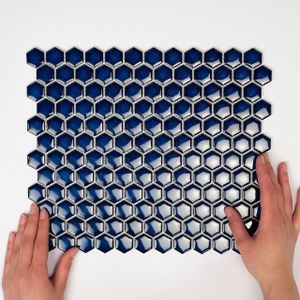 The Mosaic Factory Barcelona mozaïektegel - 26x30cm - wandtegel - Zeshoek/Hexagon - Porselein Cobalt Blue Glans AFH23700