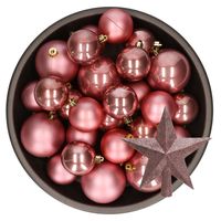 Kerstversiering kunststof kerstballen met piek oud roze 6-8-10 cm pakket van 45x stuks