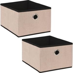 Opbergmand/kastmand - 2x - beige - karton/kunststof - 15 liter - 32 x 25 x 18 cm