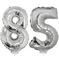 85 jaar leeftijd versiering cijfers - verjaardag - ballonnen op stokje - van 41 cm - zilver