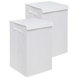 5Five Eureka sorteer wasmand - 2x - 74 liter - wit - 37 x 37 x 60 cm - MDF/Polyester stof