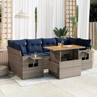 7-delige Loungeset met kussens poly rattan grijs