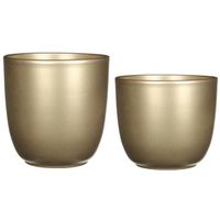 Plantenpot/bloempotten set - 2x stuks - keramiek - goud - D17 en D22 cm