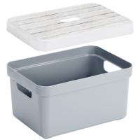Sunware opslagbox - 13 liter - blauw/grijs - kunststof - 35 x 25 x 18 cm - met afsluitbare deksel