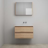 On-Line Badkamermeubelset - 80 cm - Voorgemonteerd - Acryl Wastafel - zonder Kraangat - Spiegelkast - Eiken