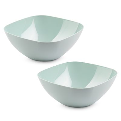 Serveerschaal/saladeschaal - 2x stuks - D28 x H11 cm - kunststof - mintgroen - vierkant Serveerschaal/saladeschaal - 2x stuks - D28 x H11 cm - kunststof - mintgroen - vierkant