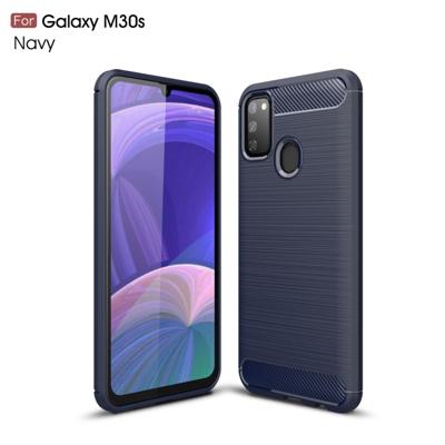 Voor Galaxy M30s geborsteld textuur koolstofvezel TPU case (marineblauw)