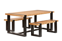 Tuinset Wellington Teak met zwart staal tafel + 2 banken- - Teak hout- Tuindeco