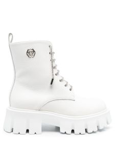 Philipp Plein bottes en cuir à plaque logo - Blanc