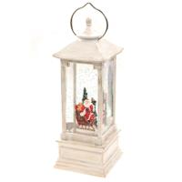 Snowglobe glitter lantaarn - antiek wit - D10,5 x H28,5 cm - met licht en muziek