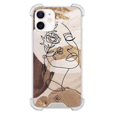 iPhone 12 mini shockproof hoesje - Abstract gezicht bruin