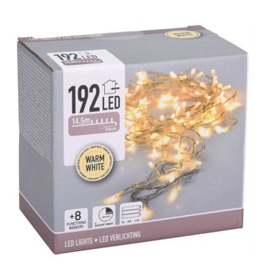 Kerstverlichting 192 warm witte lampjes op batterij 1450 cm met timer