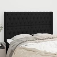 Hoofdbord met randen 163x16x118/128 cm stof zwart