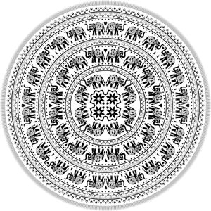 Mandala Wandkleed Rond Olifant Zwart/Wit (180 cm)