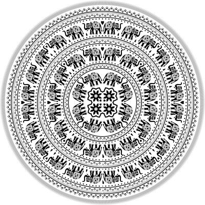 Mandala Wandkleed Rond Olifant Zwart/Wit (180 cm)