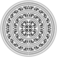 Mandala Wandkleed Rond Olifant Zwart/Wit (180 cm)