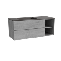 Storke Edge zwevend badmeubel 130 x 52 cm beton donkergrijs met Scuro asymmetrisch linkse wastafel in kwarts mat zwart - thumbnail