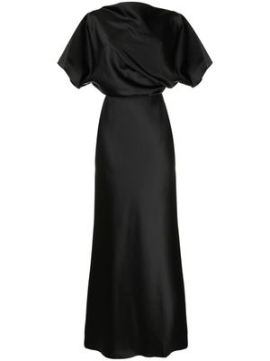 Amsale robe drapée en satin à coupe longue - Noir
