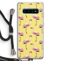 Flamingo's geel: Samsung Galaxy S10 Plus Transparant Hoesje met koord