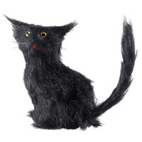 Zwarte horror decoratie kat/poes - 12 cm - Halloween decoratie dieren - zwarte katten/poezen