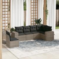 6-delige Loungeset met kussens poly rattan grijs